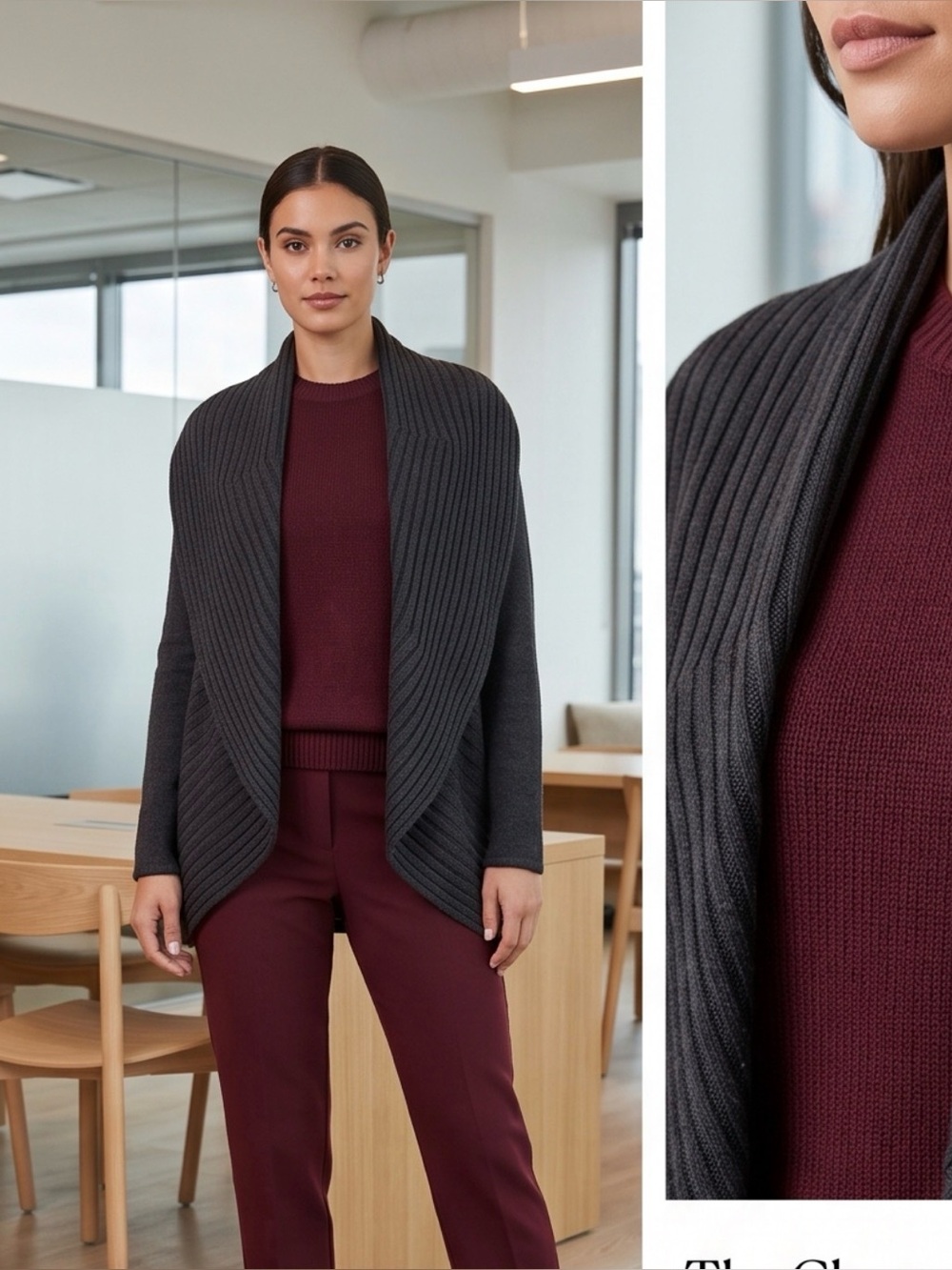 Alfani Dark Charcoal Ribbed Open-Front Cardigan size L